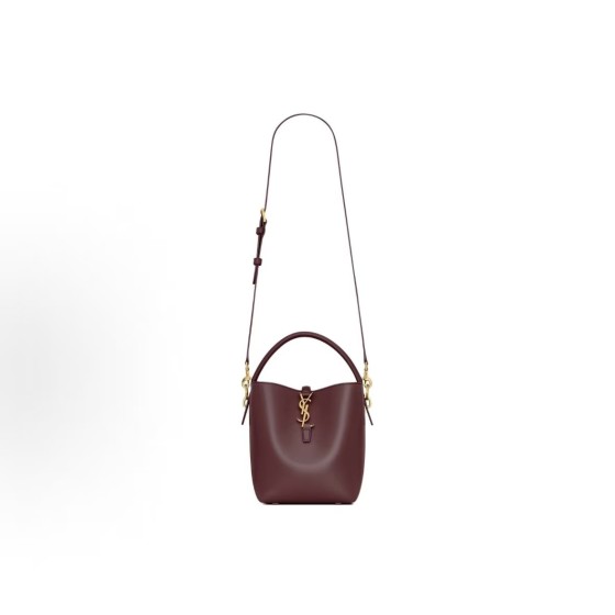 SAINT LAURENT LE 37 Metal Logo Adjustable Detachable shoulder strap bucket Bag Single-shoulder handbag Small women\'s Cabernet Sauvignon red